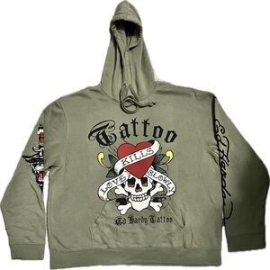 Ed Hardy Olive Tattoo Graphic Hoodie